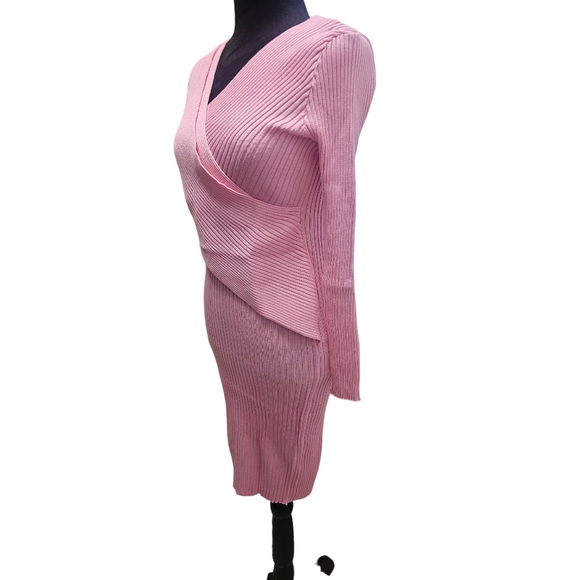 NWT Tam Ware Surplice Wrap Bodycon Knit Midi Dress Pink Medium - Picture 5 of 6